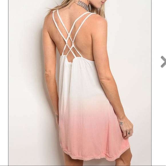 Ivory & pink button tab tie dye babydoll dress - Picture 3 of 6